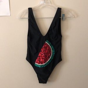 Black watermelon sequin one piece swimsuit